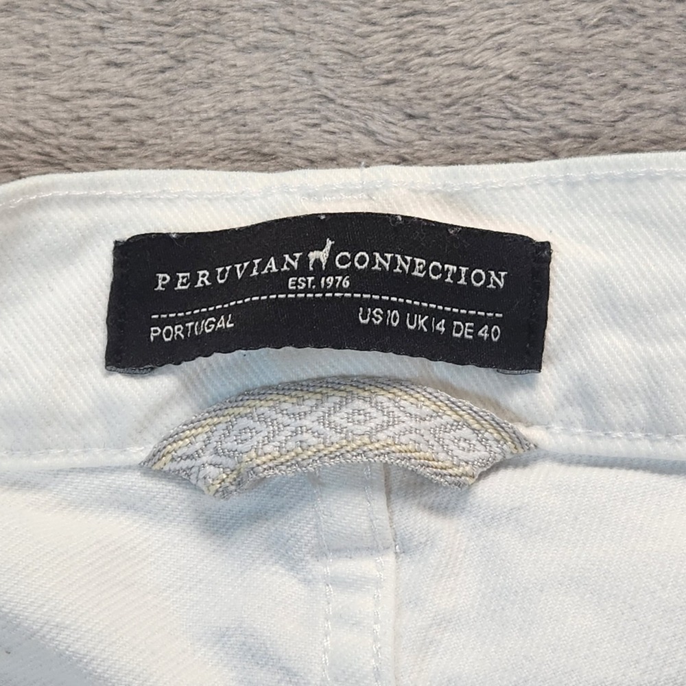 Peruvian Connection Jeans Womens 10 White Cimarron Raw Distressed Hem Button Fly - Picture 7 of 7
